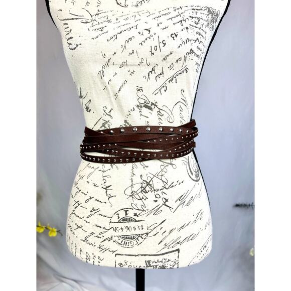 8 Other Reasons Suedette Studded Belt in Brown 43" - Picture 1 of 15